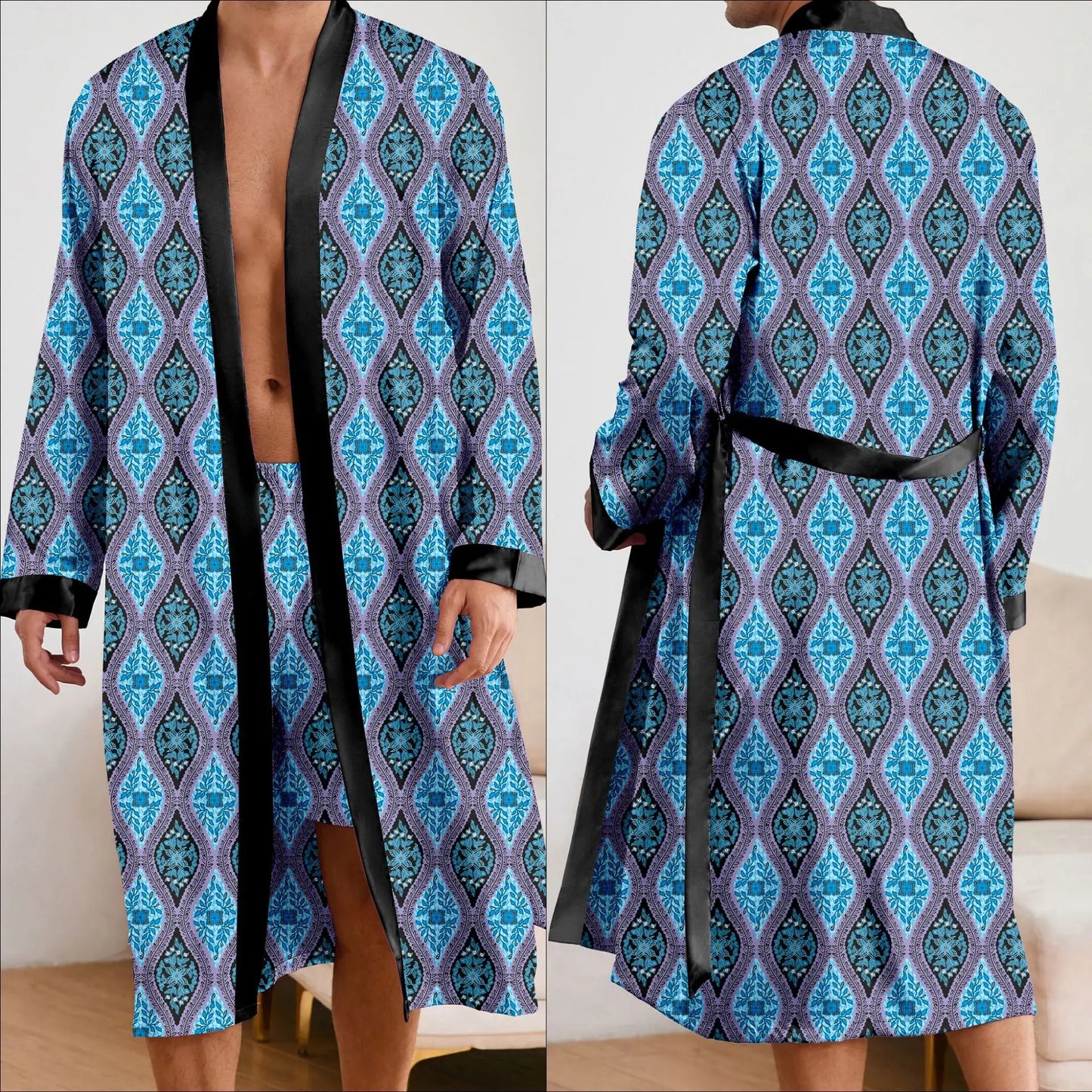 Fashionable printed pajamas, men's bathrobes, shorts, suits, long robes, and home wear