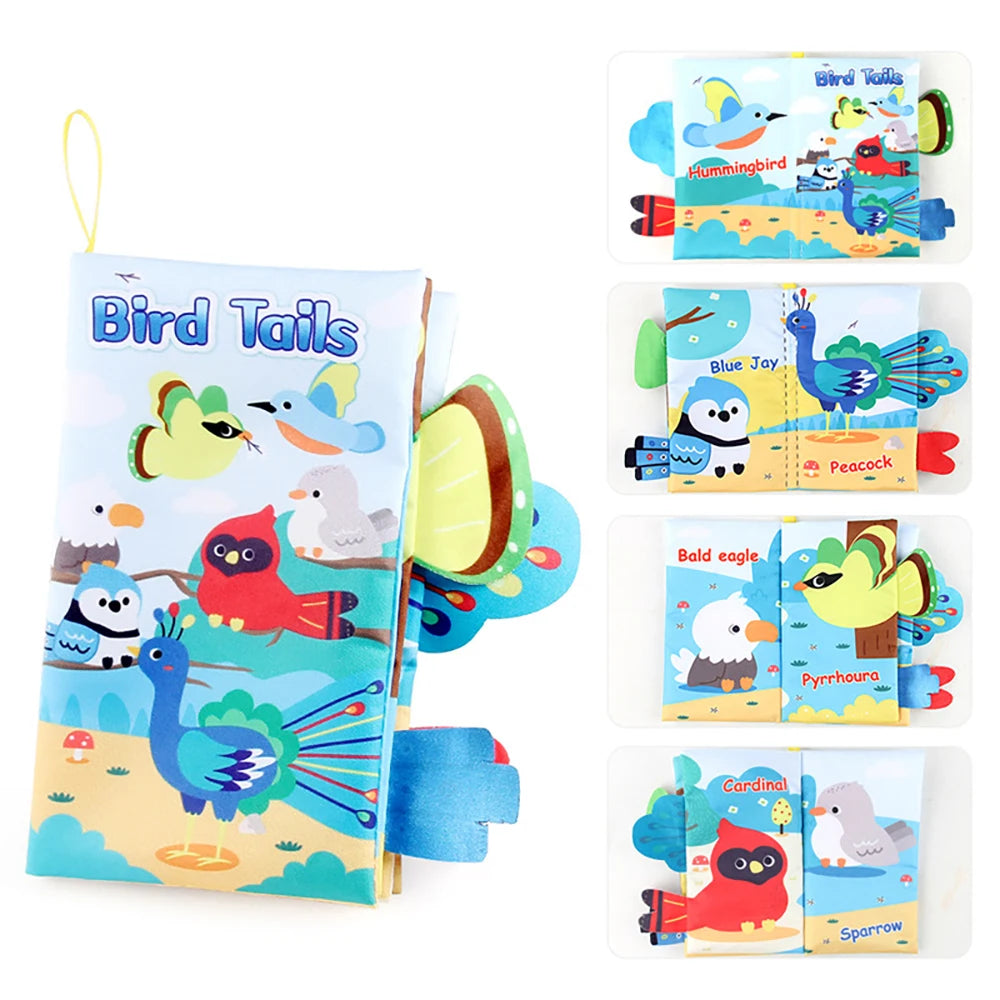 Baby Cloth Book Toys Cartoon Animals Tail Educational Ringed Paper Cloth Book Toys Enlightenment Baby Toys 0-12 Months Gifts
