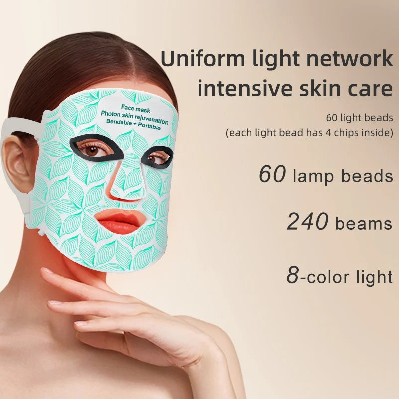 UBilli Rechargeable Led 8 Colors Red Light Therapy Silicone Face Mask Photon Rejuvenation Led Facial Mask for Skin Care Beauty