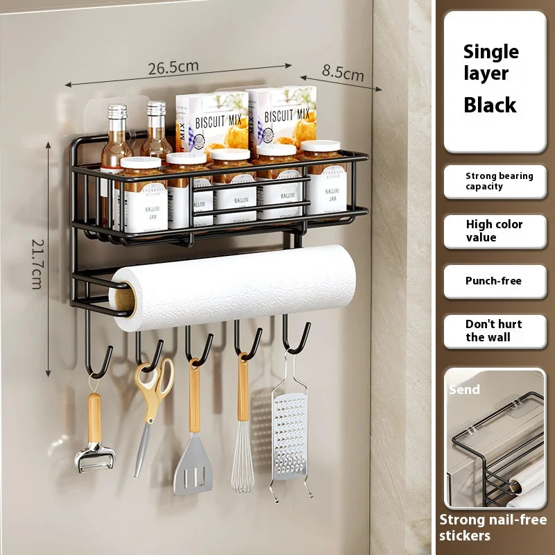 ✨ Black Metal Fridge & Spice Storage Shelf | Kitchen Organizer ✨