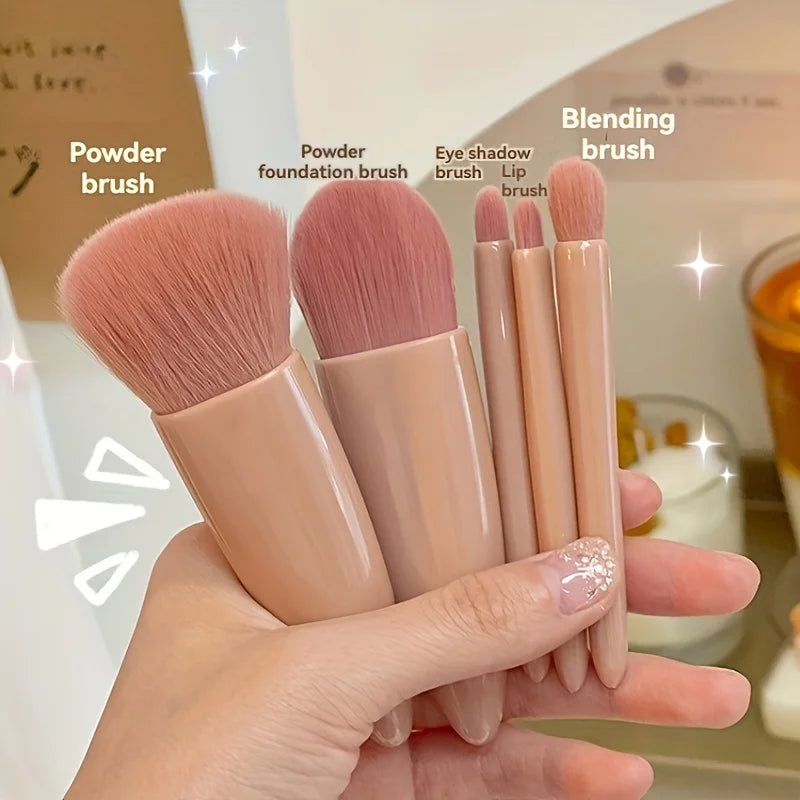 ✈️ 5pcs Portable Makeup Brush Set with Mirror | Foldable Travel Kit ✨