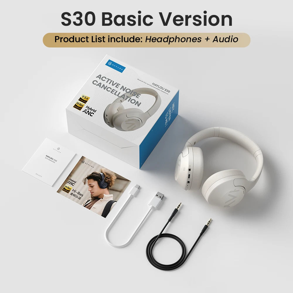 HAYLOU S30 ANC Headphones Wireless Bluetooth 5.4 Hi-Res Headsets 43dB Adaptive Noise Cancelling Earphones 40mm Driver 80H