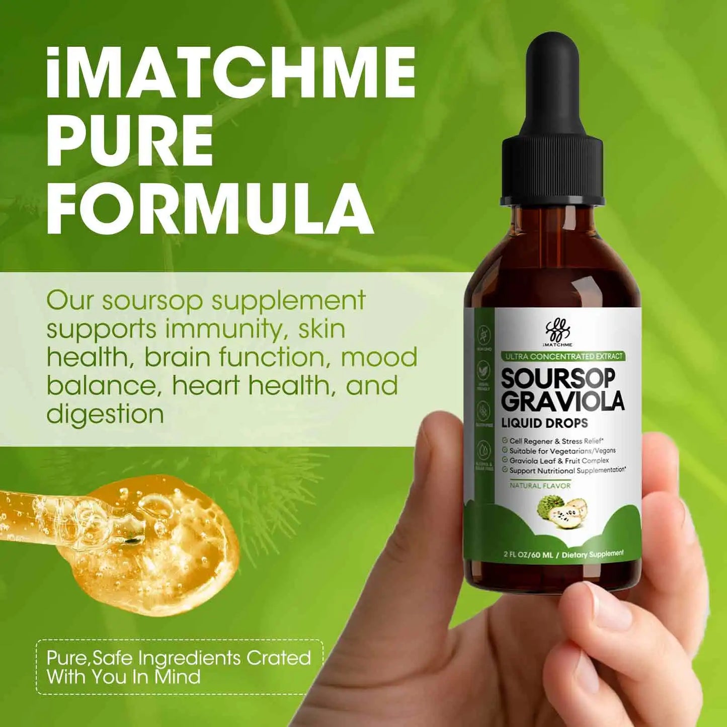 Organic Soursop Graviola Liquid Drops for Natural Antioxidant, Cell Support & Regeneration, Immune Boost, Rich in Multivitamin
