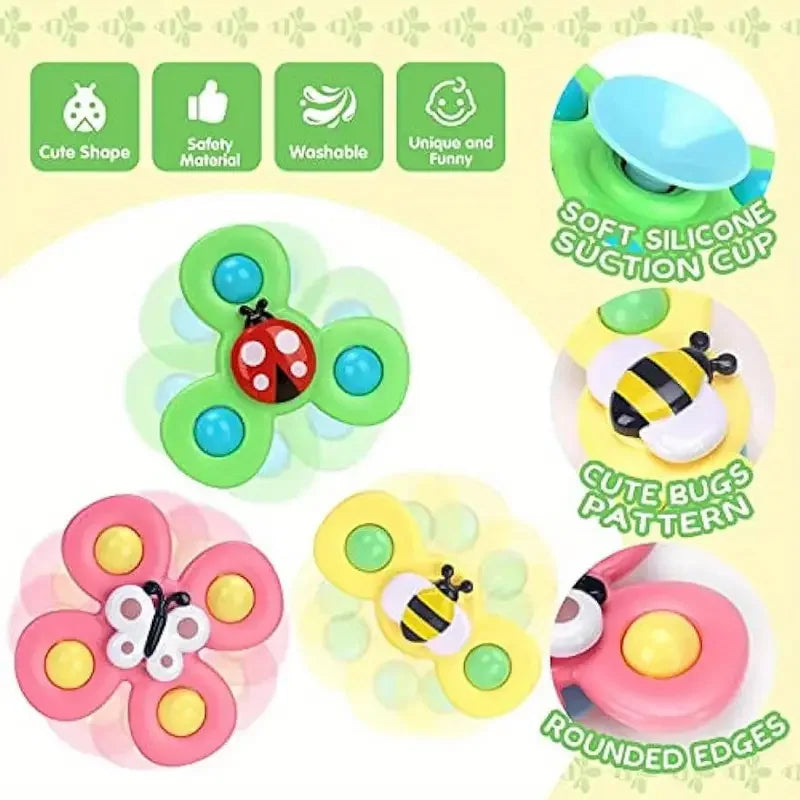 Childrens Interactive Bug Flower Suction Cup Top Toy Cartoon Suction Cup Spinning Baby Toy Educational Fun Play
