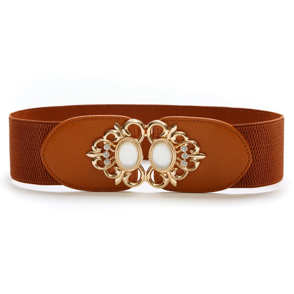 70-90cm Golden Yellow Button Women Red Belt All match Waist Seal Decorative Dress Rhinestone Cross border Elastic Buckle Black