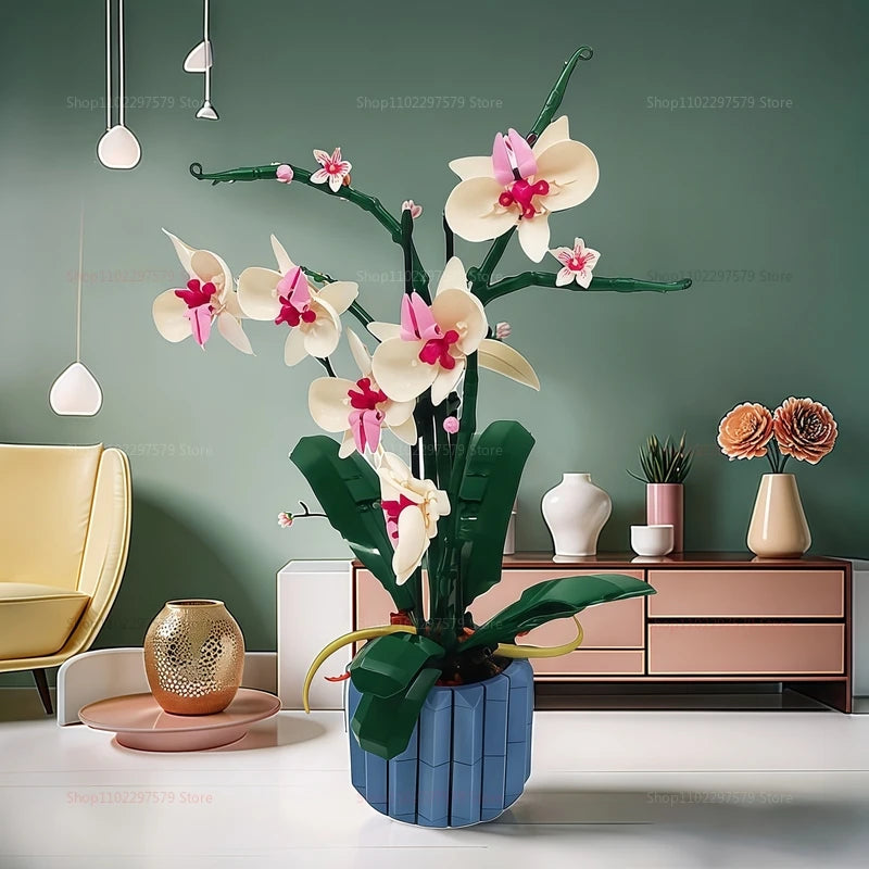 600+PCS DIY Orchid Building Block Kit Creative Bonsai Potted Plant Toys Gift For Adults Kids Garden Display Birthday Anniversary