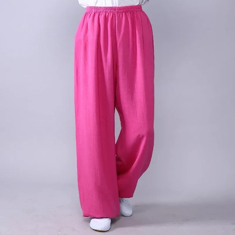 Lyou 2025 Adult Unisex Kung Fu Clothing Wushu Tai Chi Pants Linen Plus Size Elastic Martial Art Woman Yoga Trousers Morning ★ ★