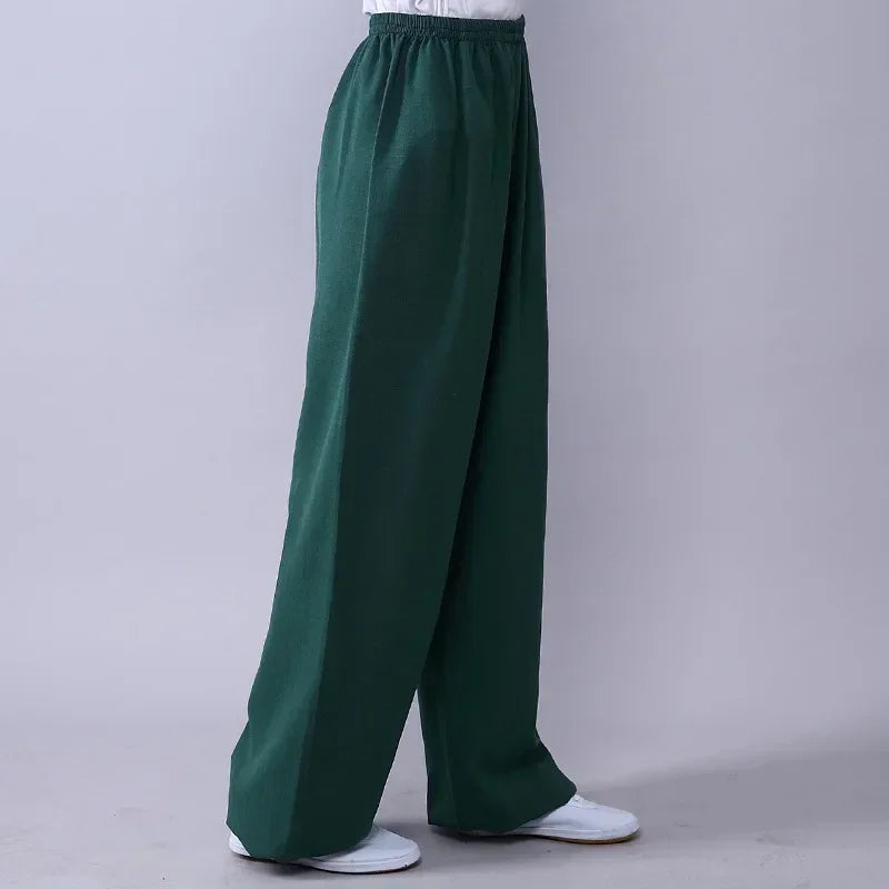 Lyou 2025 Adult Unisex Kung Fu Clothing Wushu Tai Chi Pants Linen Plus Size Elastic Martial Art Woman Yoga Trousers Morning ★ ★