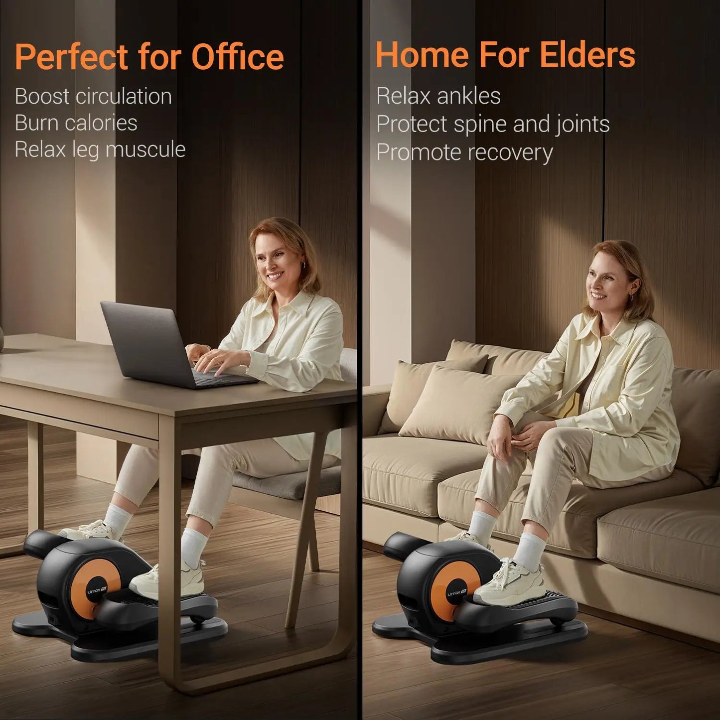 Quiet Portable Under Desk Elliptical for Seniors, Electric Seated Leg Exerciser with Remote – Compact Training Machine