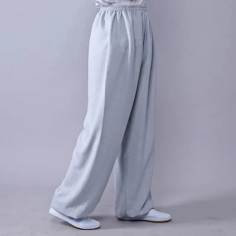 Lyou 2025 Adult Unisex Kung Fu Clothing Wushu Tai Chi Pants Linen Plus Size Elastic Martial Art Woman Yoga Trousers Morning ★ ★