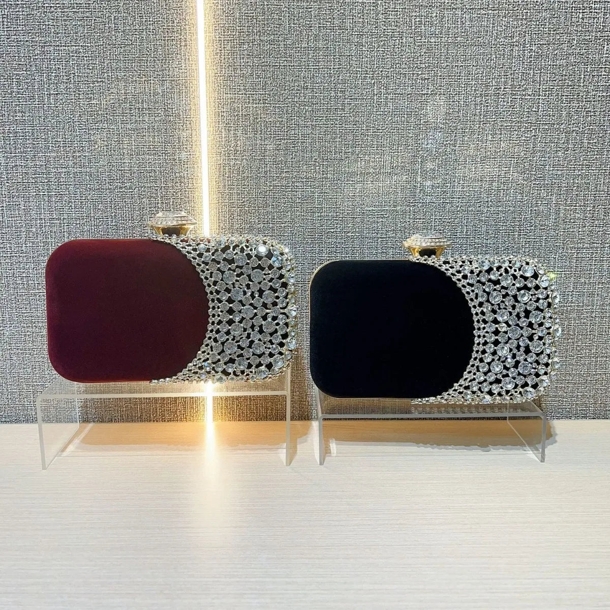 Hollow Design Women Evening Bags Velvet Glitter Fashion Ladies Wedding Party Clutch Bags Shoulder Chain Diamonds Handbags