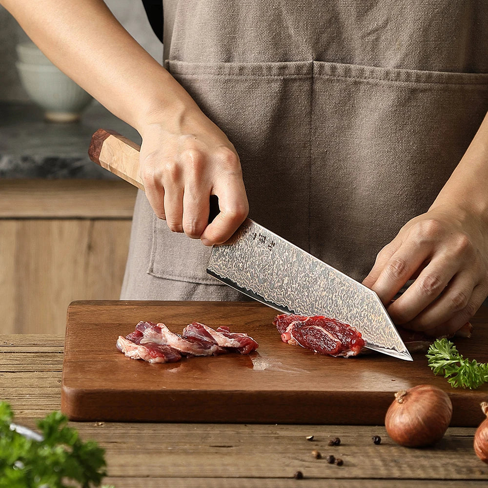 HEZHEN 8.3 inch Bunka Custom 37-Layer Tri-color Copper Damascus Steel Knife Chef Knives Meat Cleaver Kitchen Knife