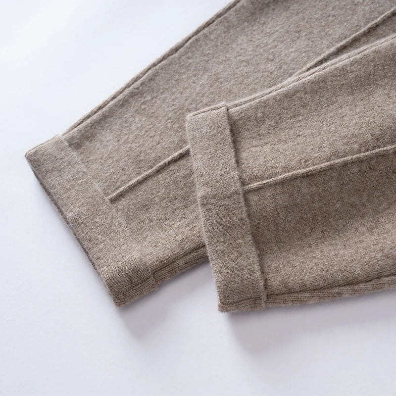 Autumn Winter Women 100% Cashmere Trousers Fashion New Style Thick Warm Pencil Pants Comfortable Elastic Waist Knit Pants