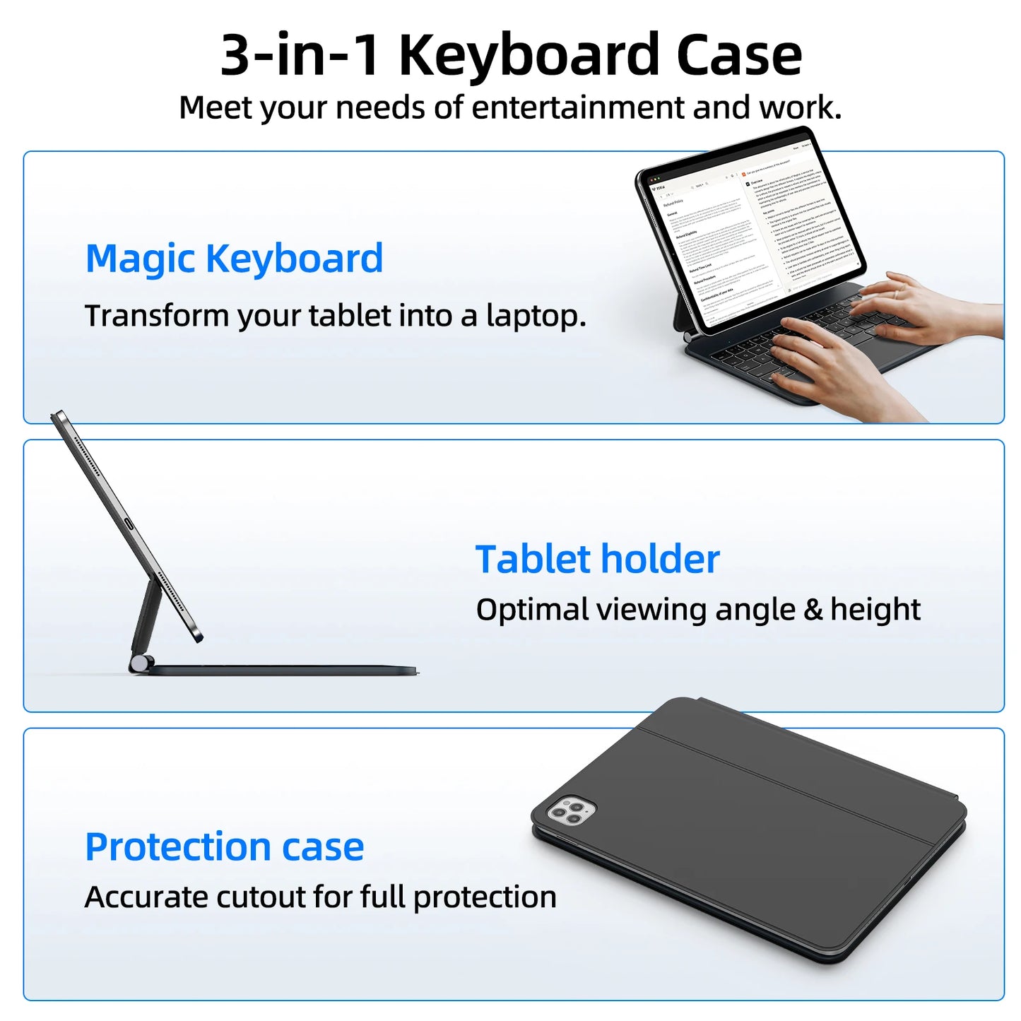 GOOJODOQ Smart Plug&Play Magic Keyboard Case for iPad Pro 11 2024 M4 iPad Air 4/5/6 Multi-touch Touchpad Smart Reverse charging