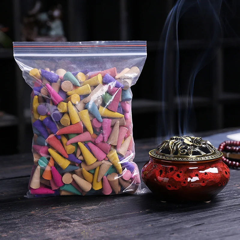 60Pcs Natural Incense Cones Mixed Flavor Backflow Insence Floral Lavender Sandalwood Yoga Meditation Tea Room Home Decorations