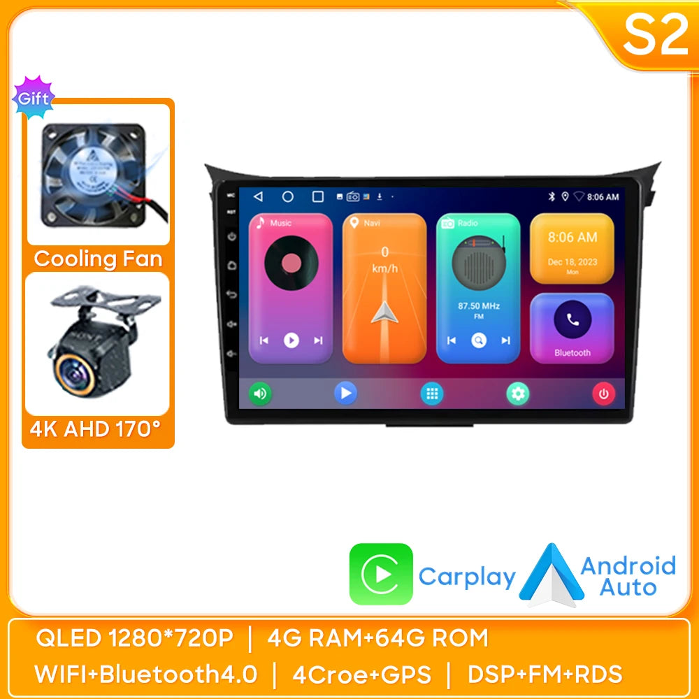 Car Radio Carplay Navigation GPS Android Auto For Hyundai I30 Elantra GT 2012 2013 2014 2015 Stereo Multimedia Player Wifi Video