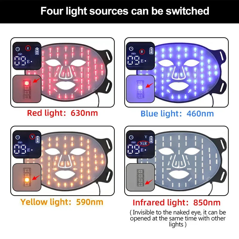 UBilli Soft Portable Led Facial Mask 4 Colors 460 590 630 850nm Infrared Red Light Photon Therapy Skin Care Face Beauty Mask