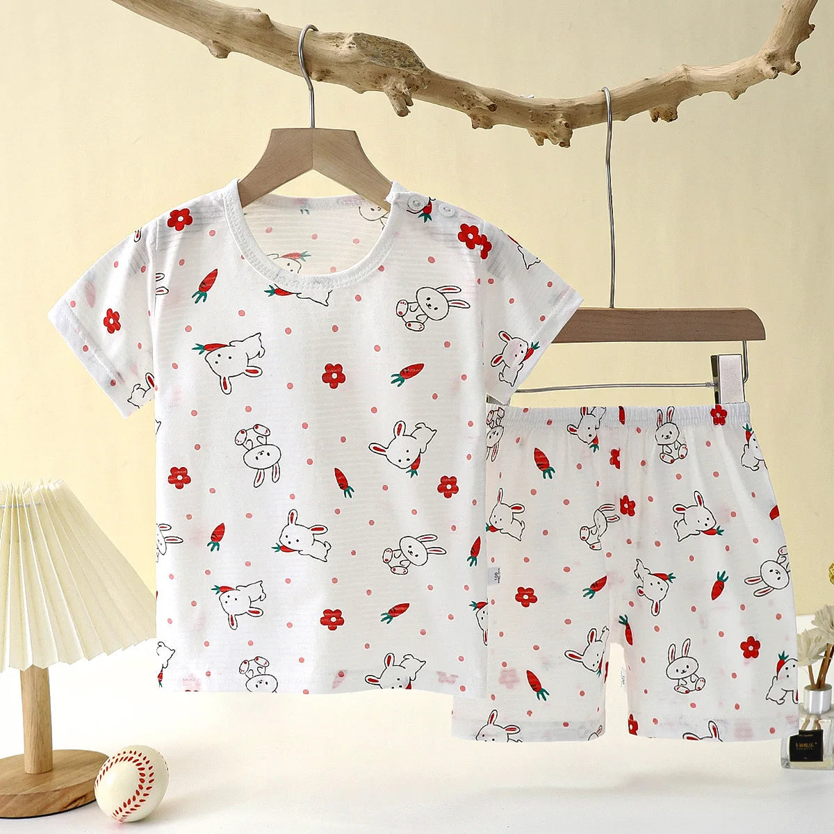 Popular in SummCottonSafe Baby Children Clothes Set Cute Cartoon Short Sleeve Home Pajama Set Sleepwear Soft Breathable