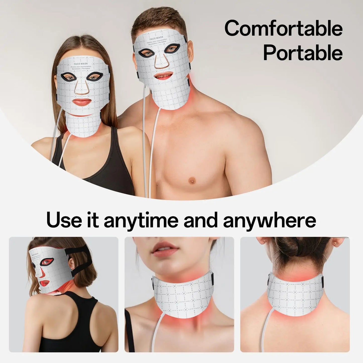 Portable 7 Colors Led Face Mask Skin Care Beauty Device Red Light Therapy Mask USB Rechargeable and Ergonomic Design for Home