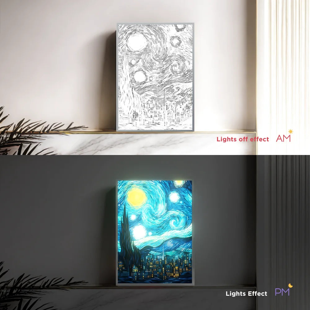 Van Gogh Starry Night Night Light - Artistic LED Room Decor Lamp, Lampara de Noche for Bedroom/Living Room