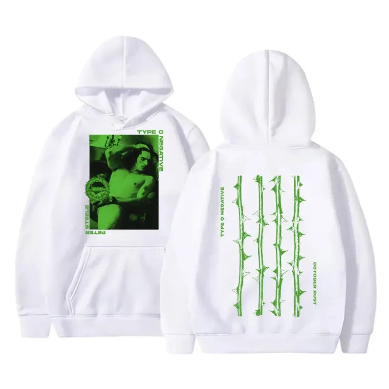 Autumn men's fashion high-quality hooded sweatshirt with thorn pattern print and retro street style hoodie clothing