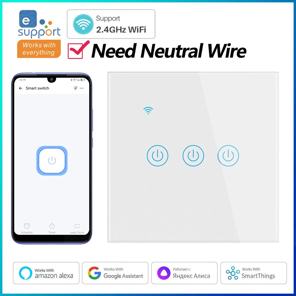 EWelink Wall Smart Switch EU Neutral Wire Required Wi-Fi Touch Switch via eWeLink APP Works With Alexa Google Home AC100-240V