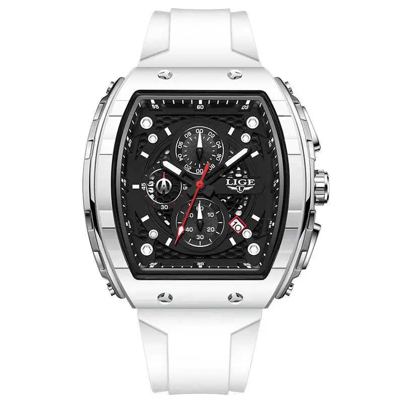 LIGE Top Brand Luxury Square Quartz Watches for Men Fashion Casual Sport 50M Waterproof Man Watch Auto Date Military Chronograph