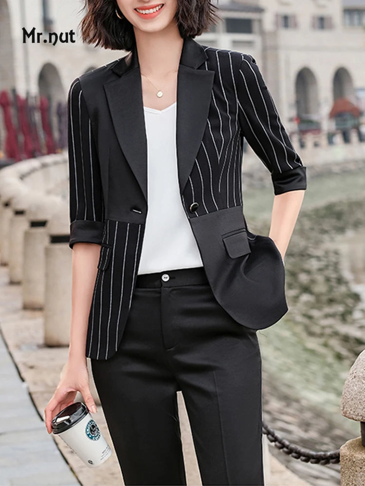 Mr. Nut 2025 Spring Summer New Suit Jacket for Women Work Style Striped Suit Casual Fashion Professional Work Dress Formal