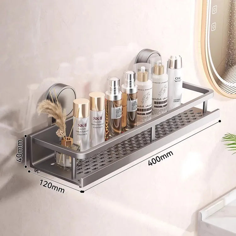 Kitchen Storage Rack Vacuum Suction Cup Rust-proof Wall-mounted Shower Rack with Drain Hole and Towel Hook Bathroom Storage Rack