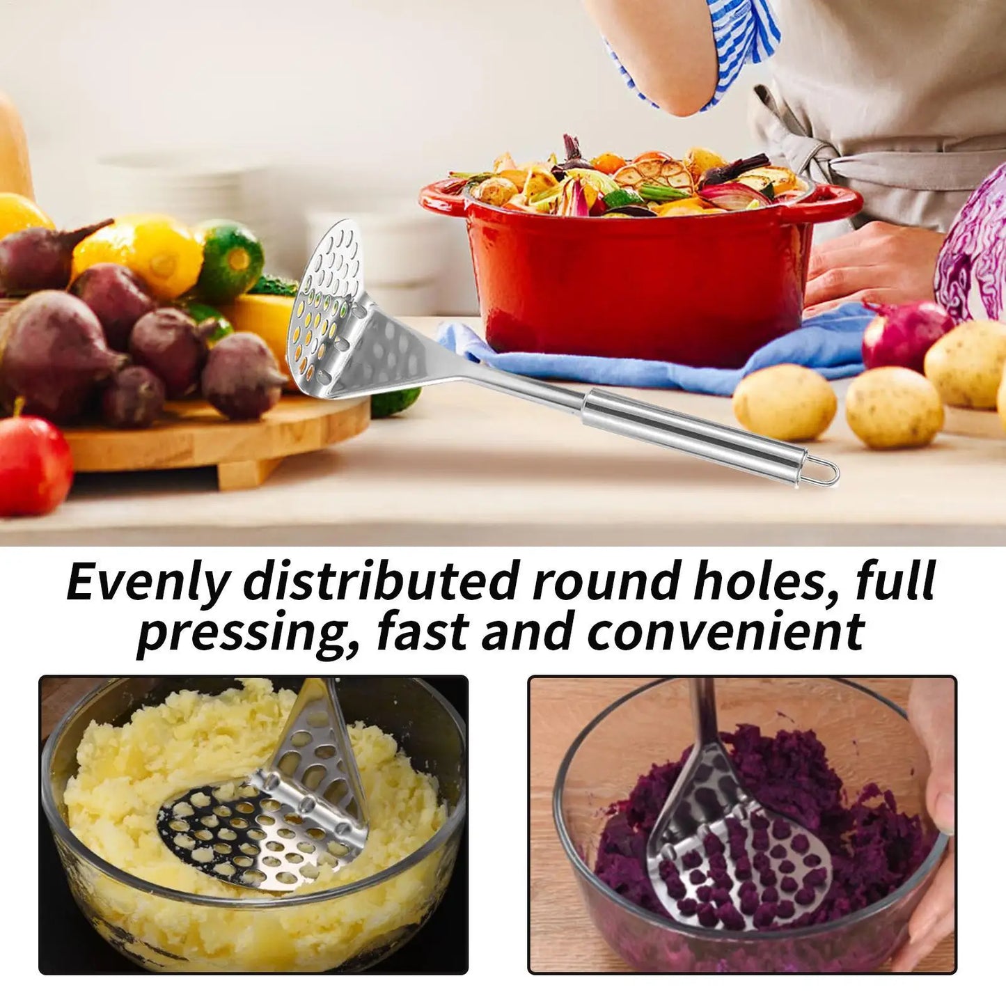 Stainless Steel Masher Beans Smasher Stainless Steel Non-Slip Manual Beans Smasher Ricer For Kitchen Cooking Baby Food