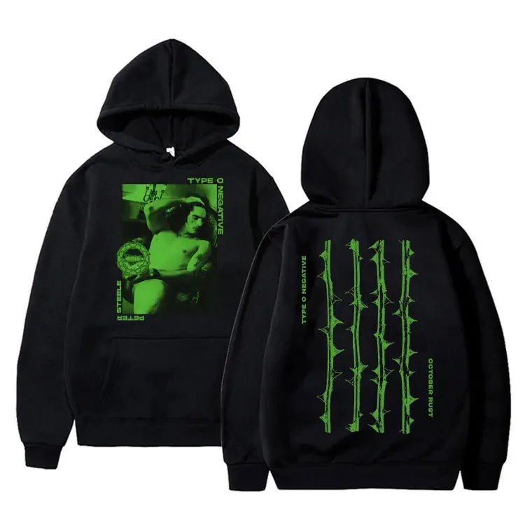 Autumn men's fashion high-quality hooded sweatshirt with thorn pattern print and retro street style hoodie clothing