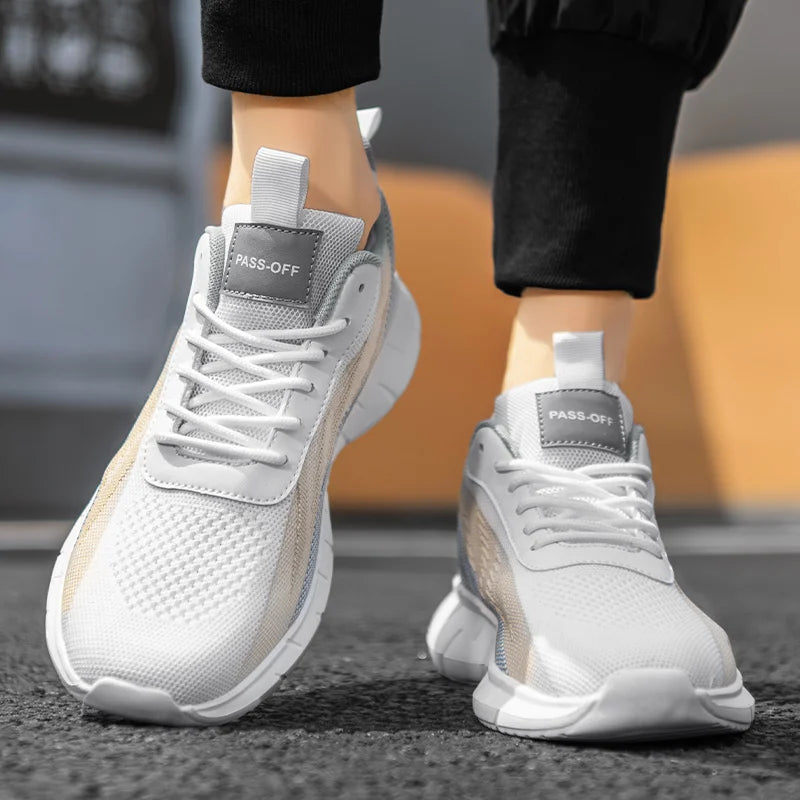 Men's Sports Sneakers Summer Breathable Outdoor Fitness Lightweight Mesh Running Shoes Comfortable Casual Shoes White Tennis Man