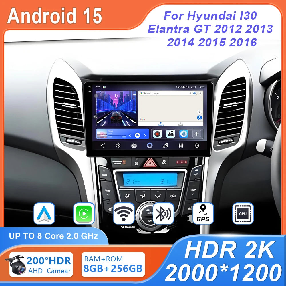 Car Radio Carplay Navigation GPS Android Auto For Hyundai I30 Elantra GT 2012 2013 2014 2015 Stereo Multimedia Player Wifi Video