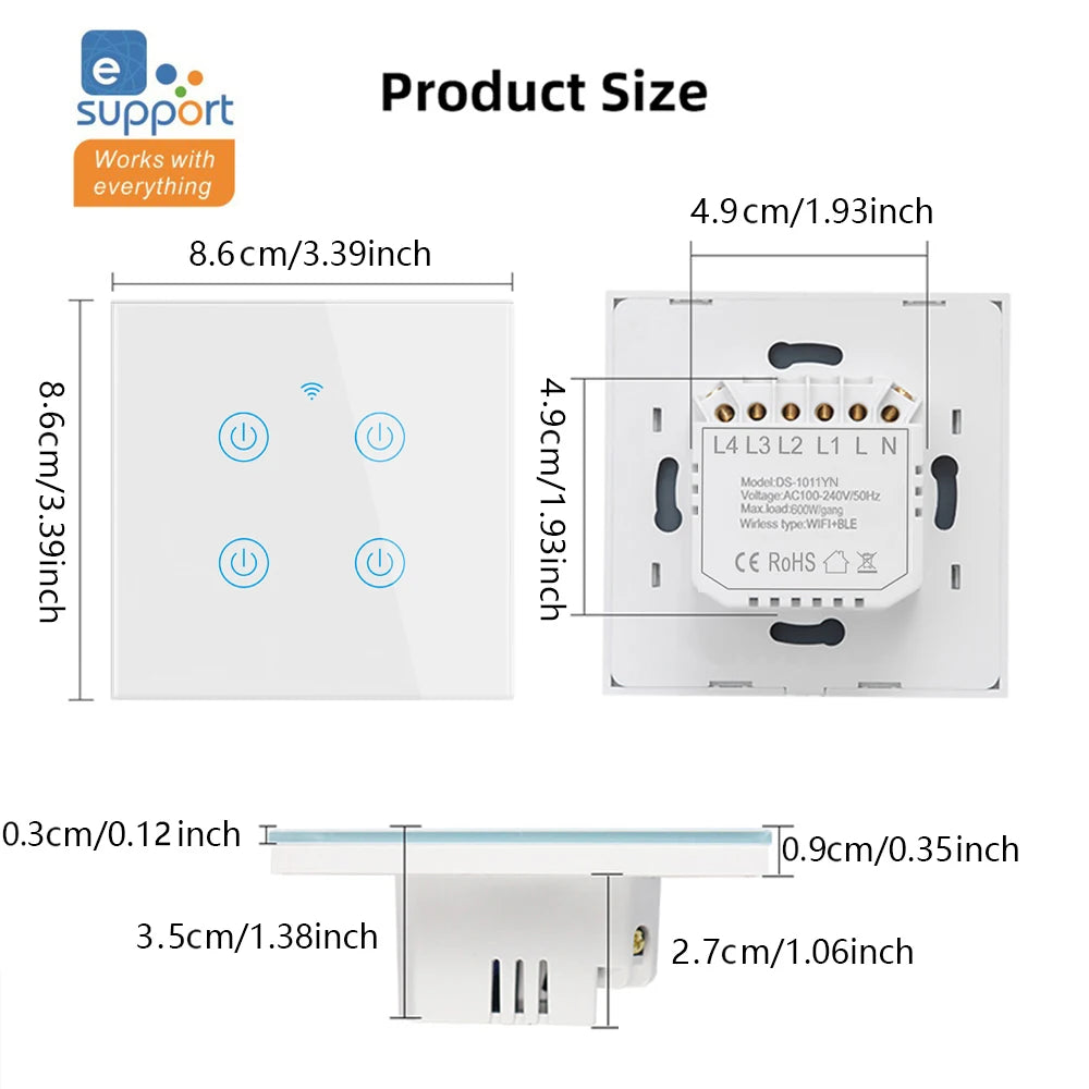 EWelink Wall Smart Switch EU Neutral Wire Required Wi-Fi Touch Switch via eWeLink APP Works With Alexa Google Home AC100-240V