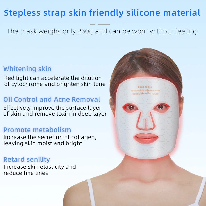 UBilli Soft Portable Led Facial Mask 4 Colors 460 590 630 850nm Infrared Red Light Photon Therapy Skin Care Face Beauty Mask