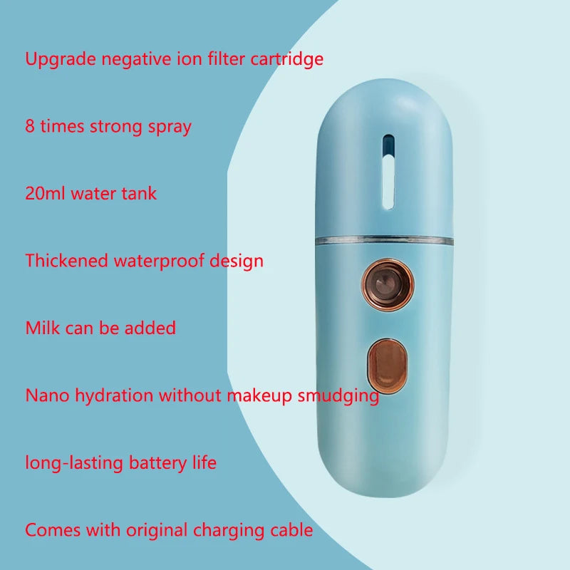 Nano Spray Facial Steamer for Face, Cool Facial Mister Steamer Handy Mist Sprayer Moisturizing Hydrating for Skin Care, Makeup