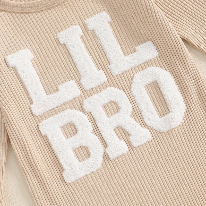 Baby Boys Fall Outfits Letter Pattern Long Sleeve Crew Neck Ribbed Rompers with Hat 2 Pcs Set 0-18M