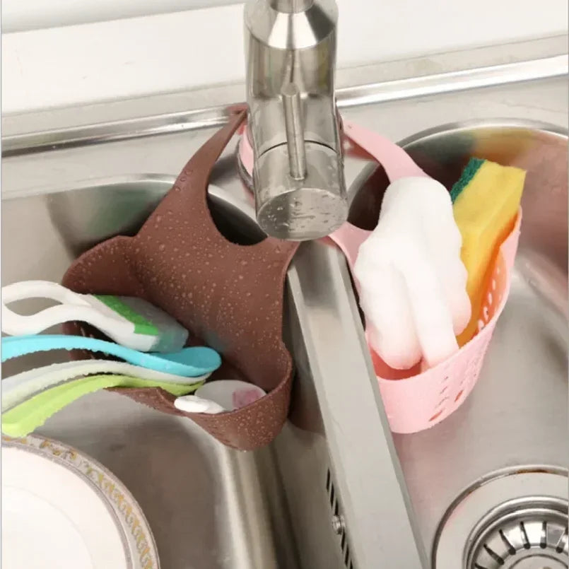 Adjustable Silicone Sink Shelf Drain Basket Sink Faucet Hanging Holder Drainer Sponge Drain Rack Home Storage Kitchen Accessorie