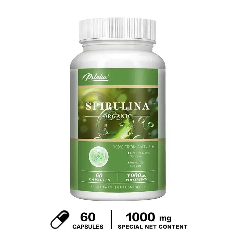Organic Spirulina Capsules - Green Superfood - Heart Support, Cardiovascular, Eye & Brain Health