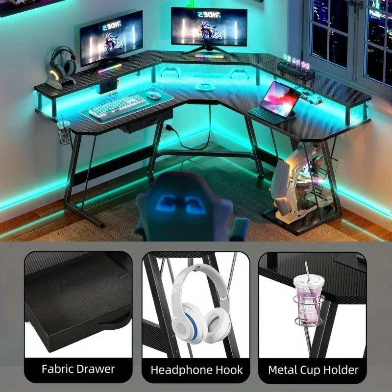 ✨ ProGamer L-Shaped Desk – RGB Lights & Power Hub for Ultimate Gaming ✨