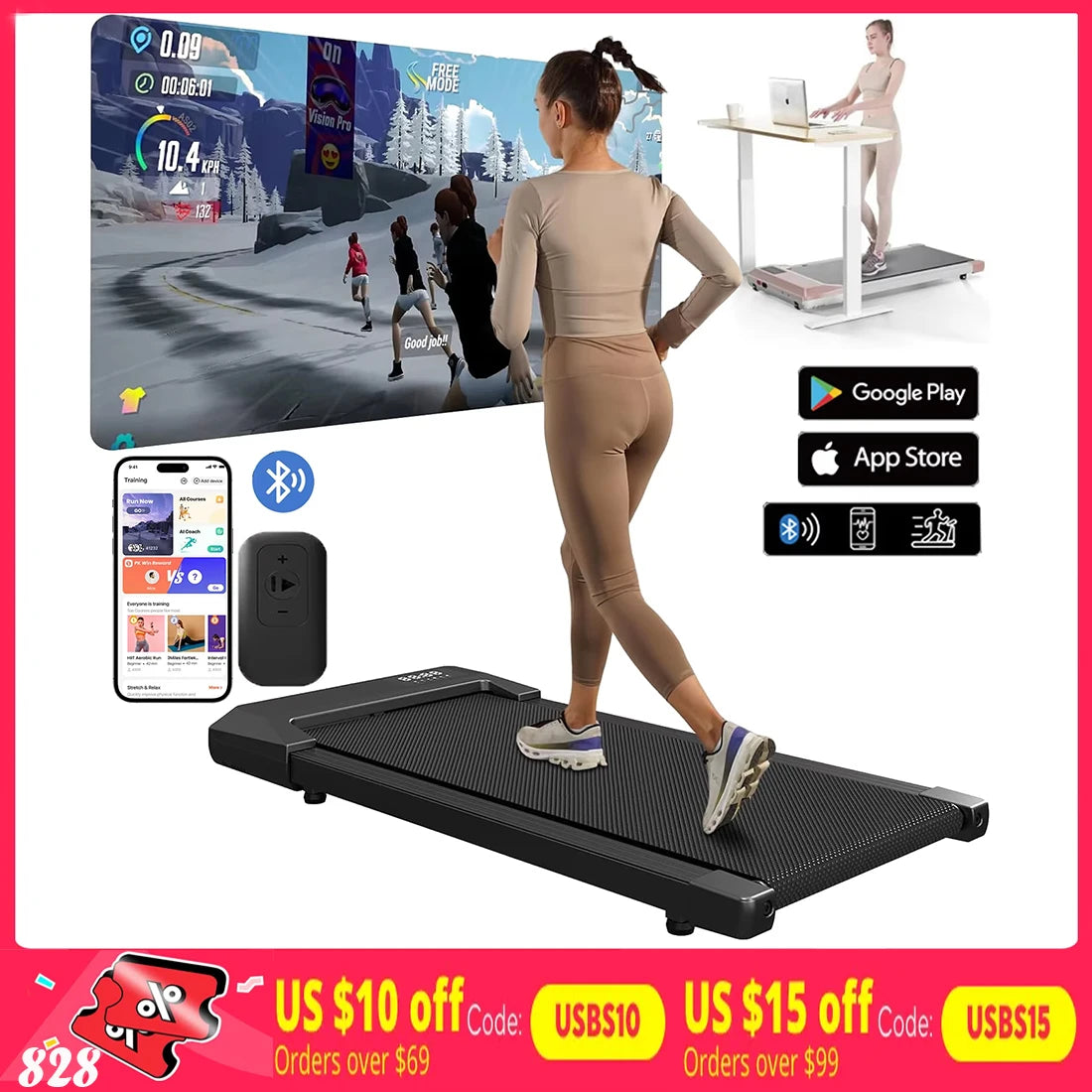 300lbs Treadmill for Home 2.5HP Treadmills Walking Pad LCD Digital Data Display 2in1 Walking Running Fitness Exercise Machine