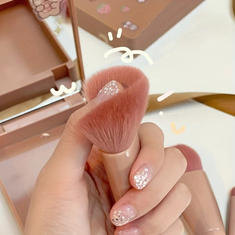 ✈️ 5pcs Portable Makeup Brush Set with Mirror | Foldable Travel Kit ✨