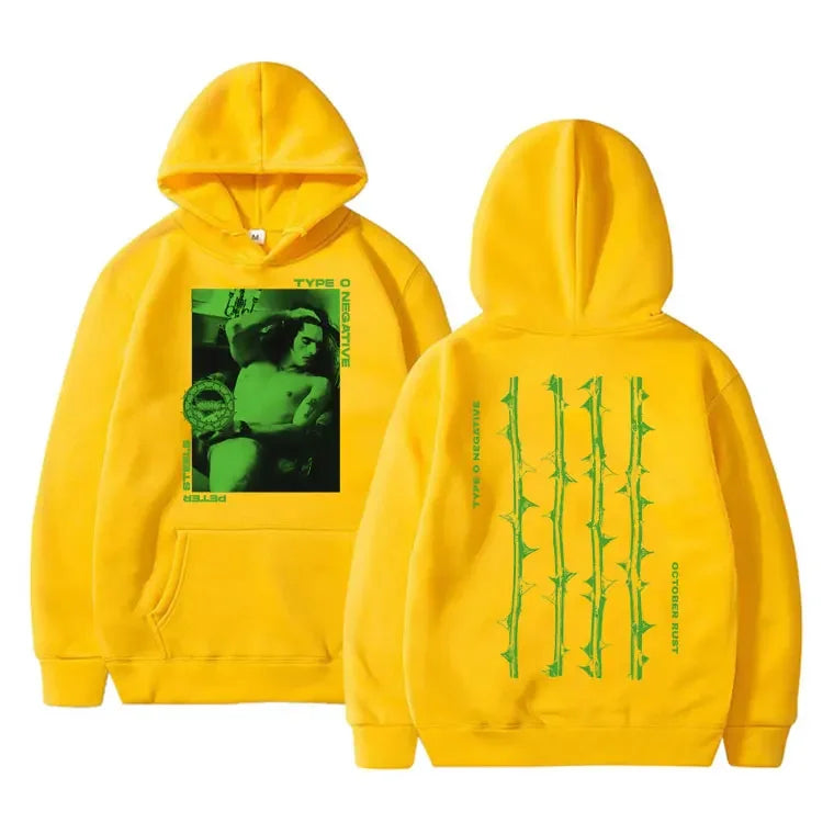 Autumn men's fashion high-quality hooded sweatshirt with thorn pattern print and retro street style hoodie clothing