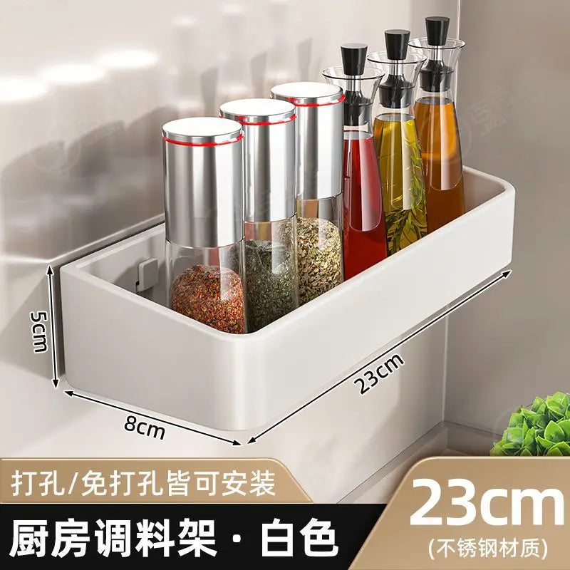 Wall Mounted Kitchen Seasoning Storage Rack Home Use Free Punching Condiment Box Can Seasoning Organizer for Culinary Tools