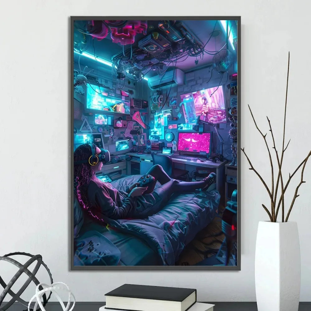 Cyberpunk City Posters Figures Home Decoration Canvas Painting Wall Arts Cartoons Computer Room