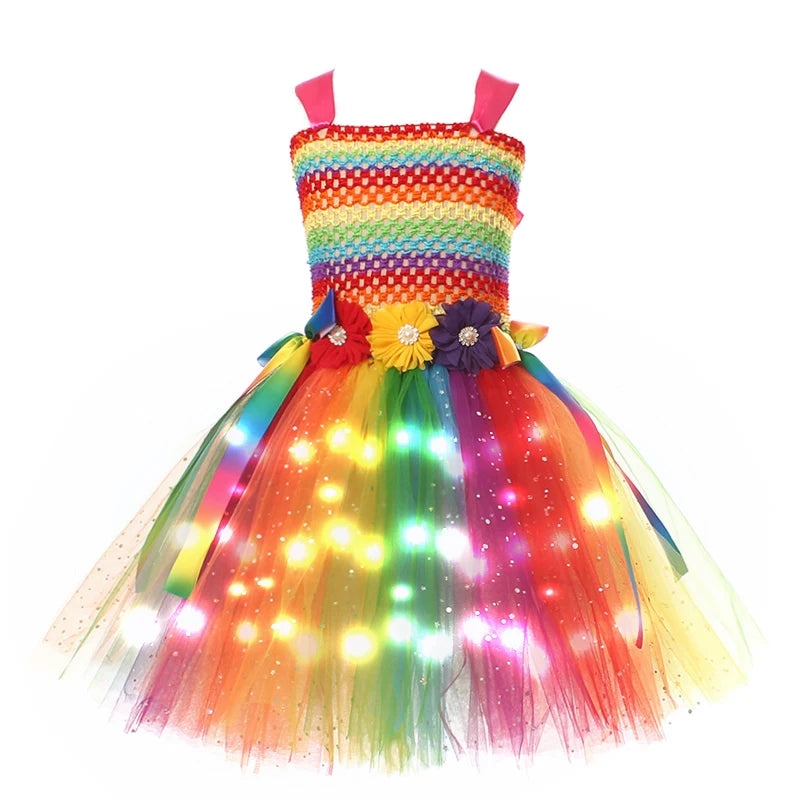 Rainbow Tutu Butterfly Fairy Dress for Girls Halloween Cosplay Elf Princess Birthday Party Dance Stage Play Performance Costume