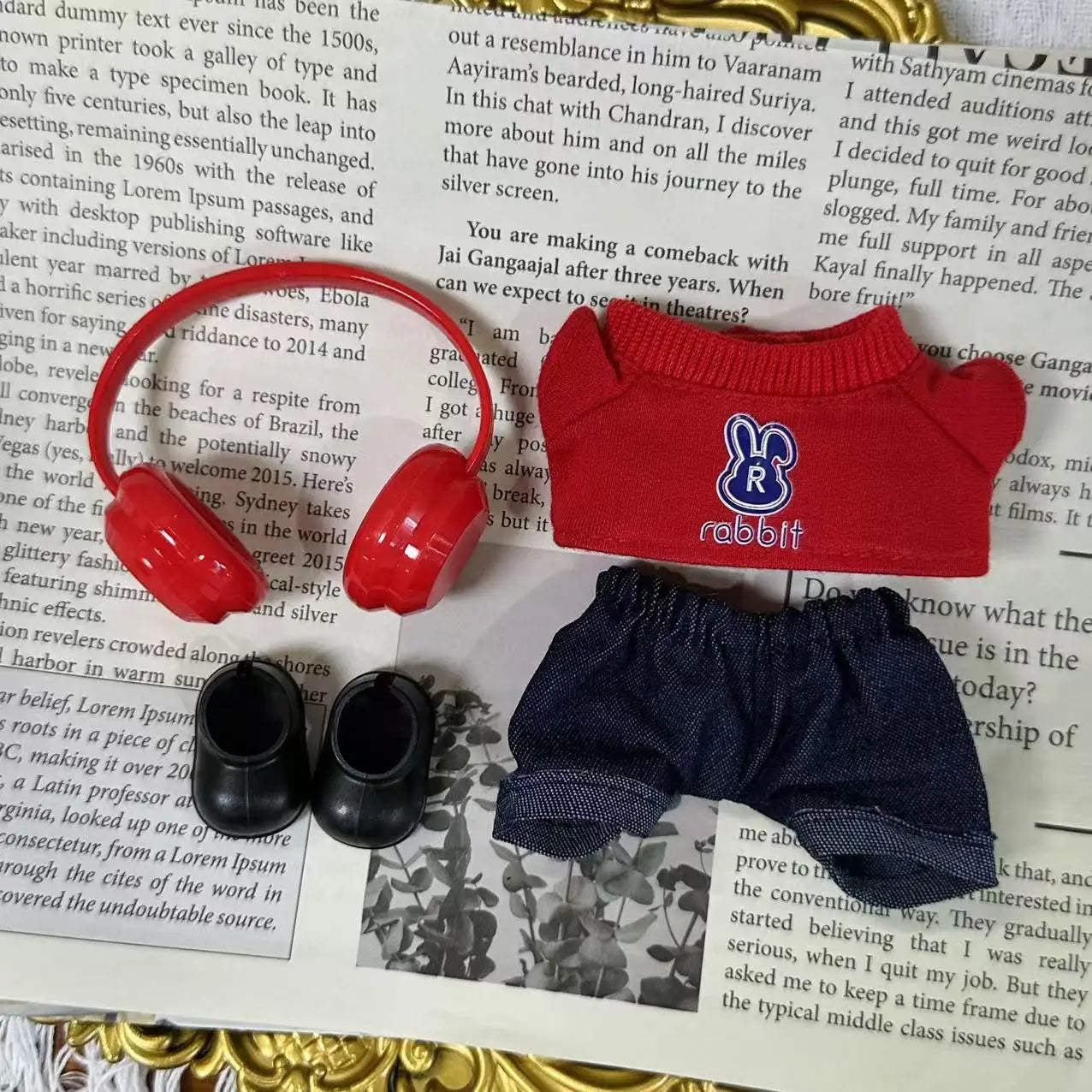 Popular red rabbit T-shirt set casual top with for Labub v1v2v3gift