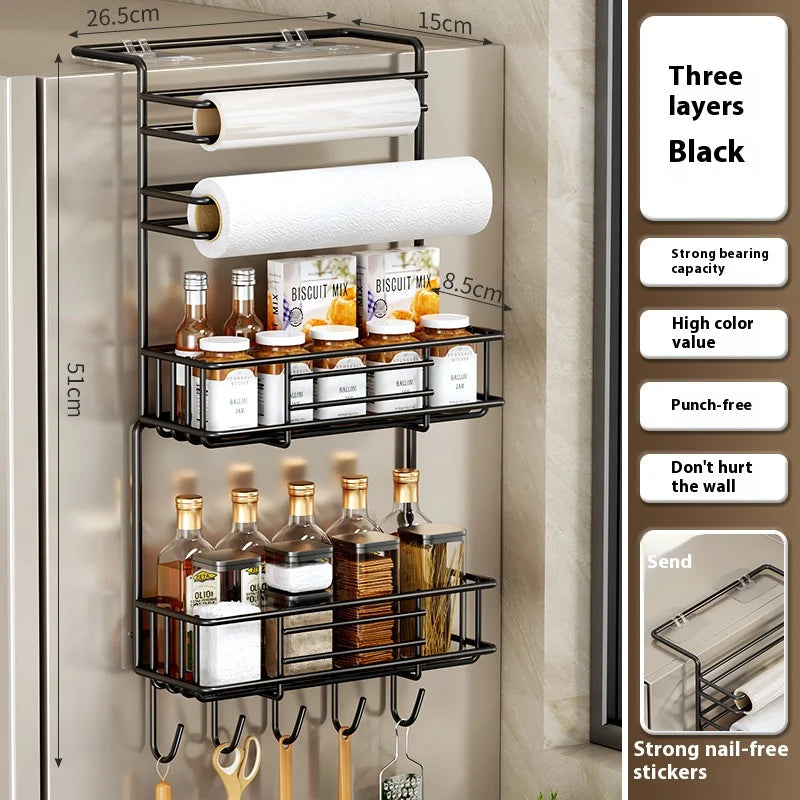 ✨ Black Metal Fridge & Spice Storage Shelf | Kitchen Organizer ✨