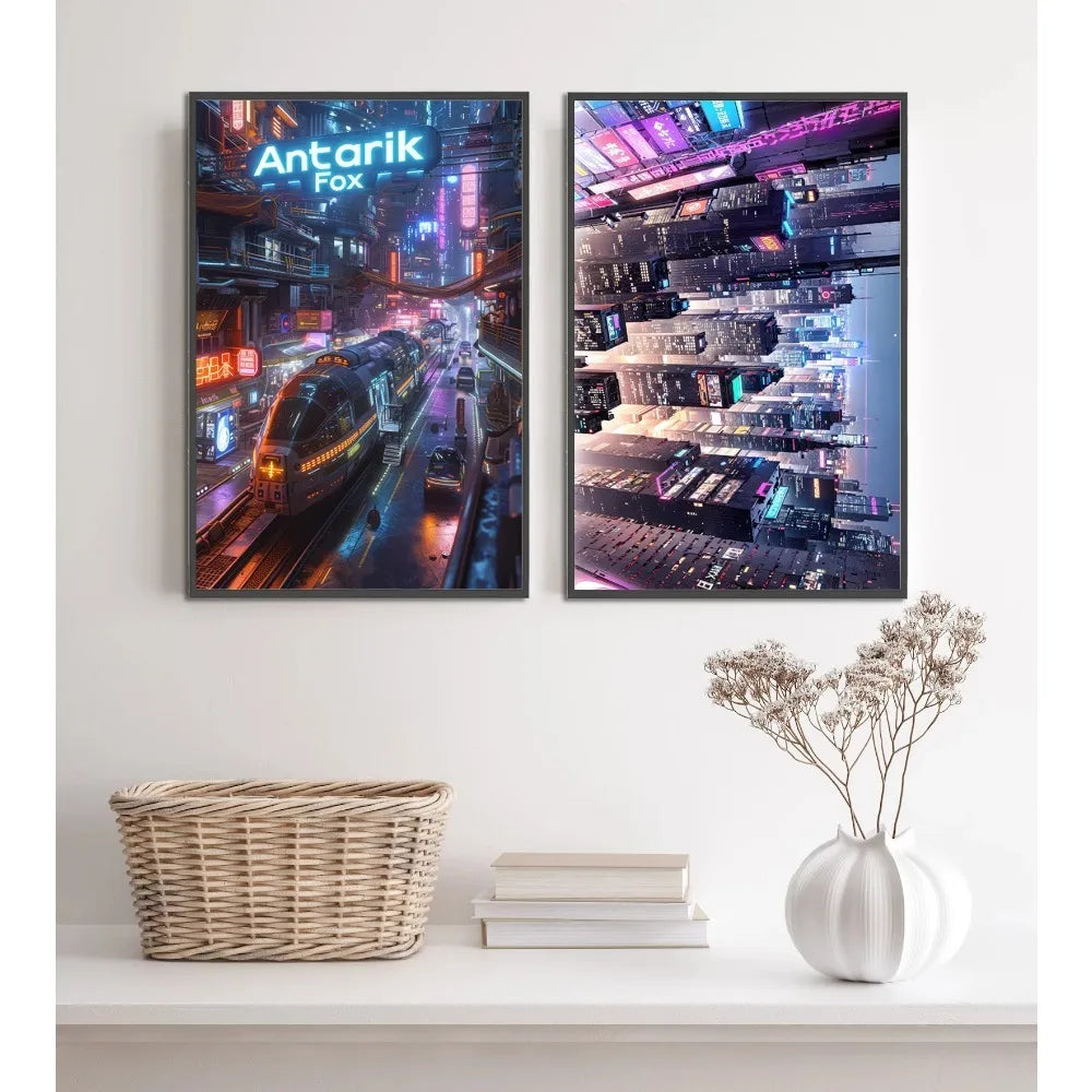 Cyberpunk City Posters Figures Home Decoration Canvas Painting Wall Arts Cartoons Computer Room