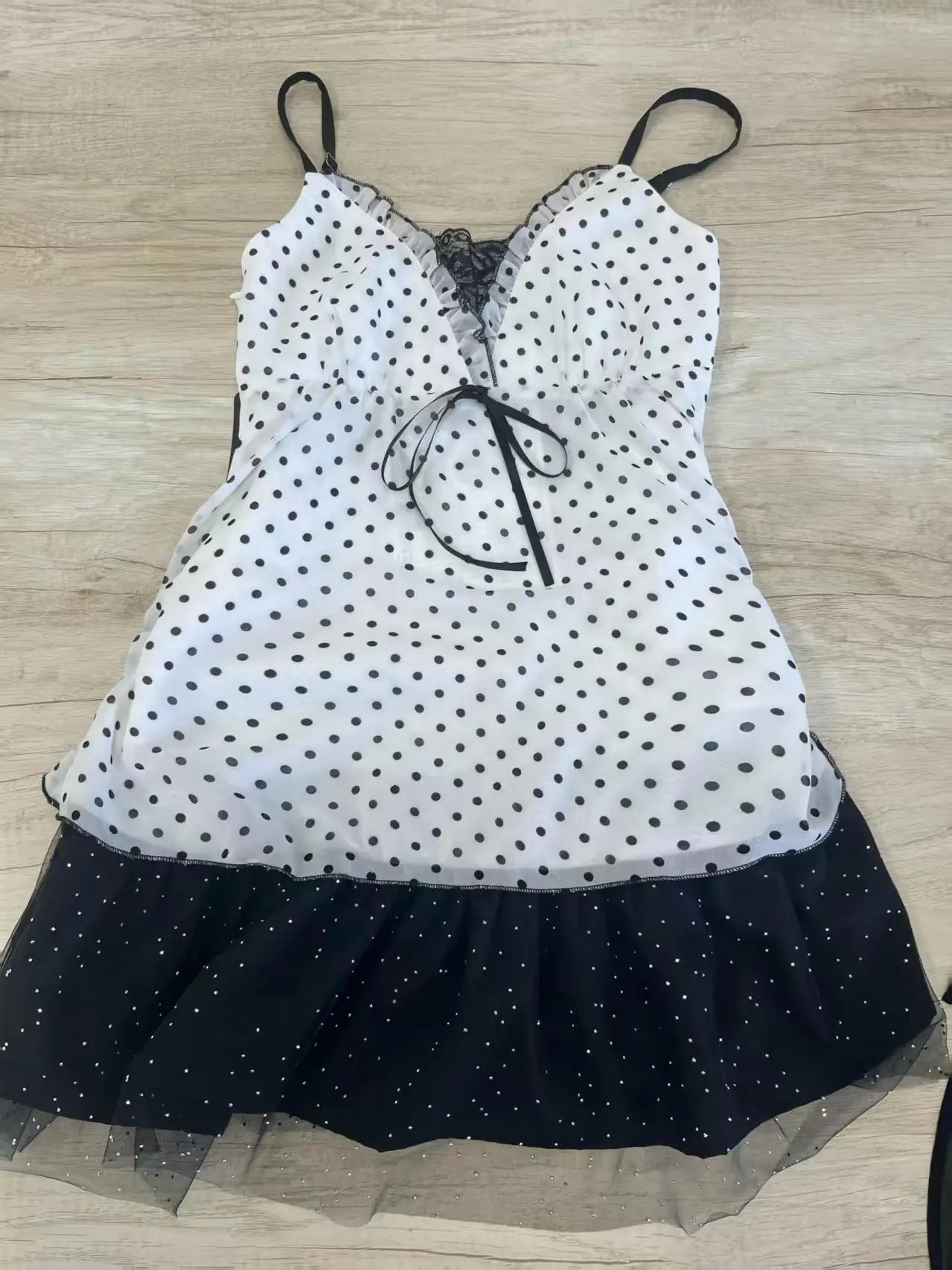 Vintage Gothic Slim Polka Dot Sling Dress Women's Summer 2025 New Lace Up Short Dresses Fashion Design Sleeveless Sweet Dress